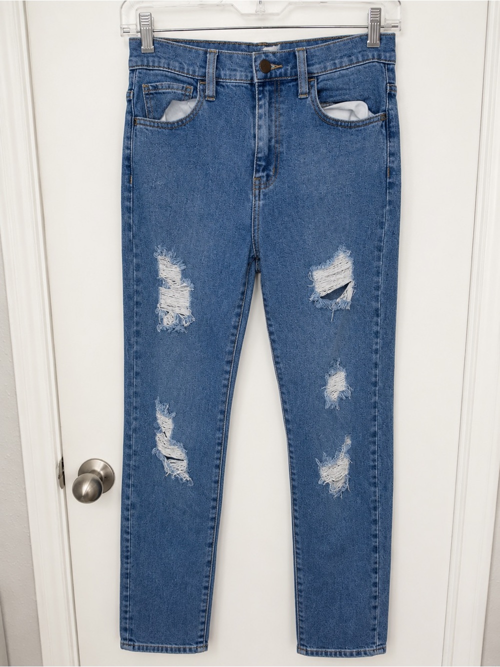 High-Rise Distressed Women's Jeans - Blue